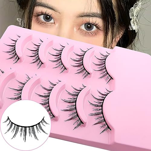 Faux cils Manga Lashes Aspect naturel Cils artificiels Anime Fake Lashes 12mm Court Cosplay Lashes Faux Mink Spiky Wispy False Eyelashes 5 paires de cils(M01)