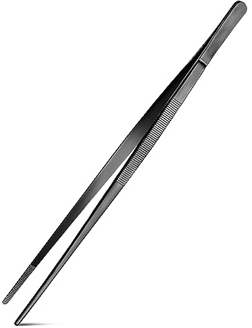 Kitchen Tweezers Fine Tweezer Tongs For Cooking, Black Stainless Steel Food Tweezers, Multi-function Precision Serrated Tips Cooking Tongs Kitchen Serving Tong (Black, 12 inch)