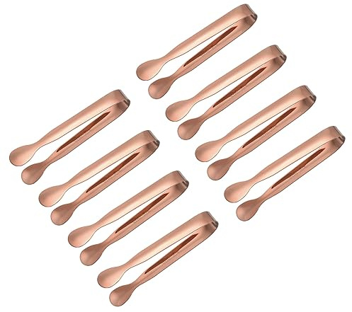 uxcell Serving Tongs, 8pcs 4.3Inch - Stainless Steel Ice Tongs, Tiny Tongs for Appetizers, Sugar, Charcuterie, Dessert, Tea Parties, Bar, Cafe (Rose Gold)