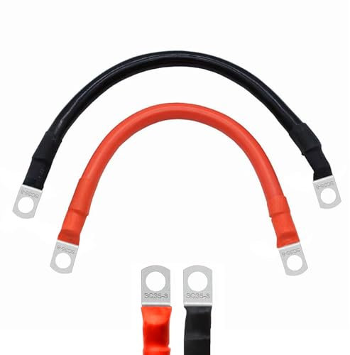 GothicBride Cavi Batteria Auto 35mm² 30 cm Cavi per Batteria Auto 12V con Terminali ad Anello M8 Cavi Batteria per Moto, Auto, Camper, Solari