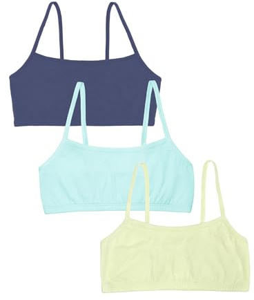 Fruit of the Loom Women's Spaghetti Strap Cotton Sports Bra-All-Day Comfort, Opaque, Lentil/Aruba Blue/Dutch Blue, 38 (Pack of 3)