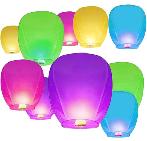 10 Pezzi Lanterne Cinesi del Cielo, Lanterne di Carta Volanti, Lanterne del Cielo che Desiderano, Luci Luminose Volanti in Stile Tradizionale, Usate per Compleanni, Matrimoni, Feste, Natale,Halloween