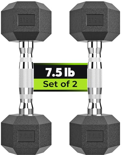 HANDBODE Hex Dumbbell Set of 2, Rubber Encased Fixed Dumbbells, 7.5 lb