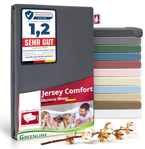 Greenline Spannbettlaken Premium Jersey aus 100% Baumwolle Greenline Dunkelgrau Doppelpack (2X) 90-100x200 cm bis zu 30 cm auch für Boxspringbetten, Spannbetttuch
