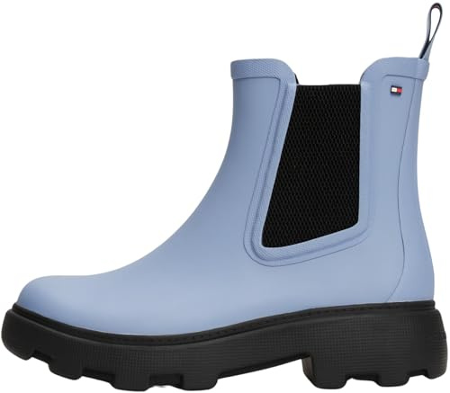 Tommy Hilfiger Donna Stivali in Gomma Rubber Rainboot con Tacco Quadrato, Blu (Brisk Blue), 39