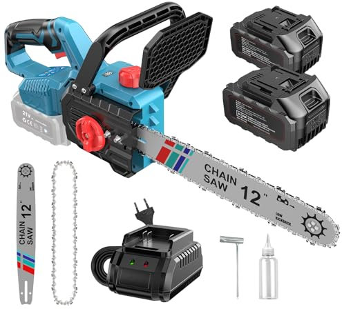 Motosierra Bateria de 12 Pulgadas, Motosierra Eléctrica con Batería de 8000mAh, Motosierra Sin Escobillas de 1000 W, Mini Motosierra Electrica Podar Arboles Para Jardinería, Poda, Corte de Madera