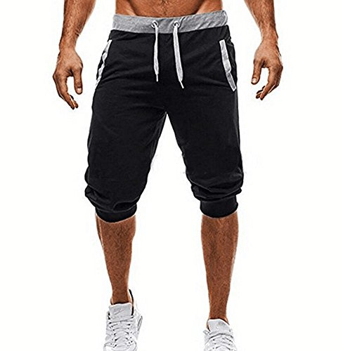 Mens 3/4 Length Joggers Mens Cropped Trousers Cuffed Tracksuit Bottoms Three Quarter Length Shorts Breathable Gym Trousers Lightweight Sweatpant Capris Outdoor Workout Capris Slim Fit Sport Pants