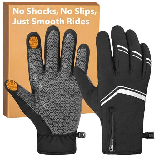 RIGWARL Winter Cycling Gloves for Men and Women, Touchscreen Bike Gloves for Men Cycling, Windproof Full Finger Bicycle Glove for Riding Running Hiking(Black, L)
