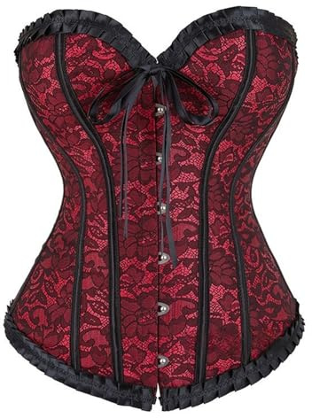 Generisch Corsetto da donna, corsetto intero regolabile, stile gotico, vintage, corpetto steampunk, corsetto da sopra il seno, sexy, elegante, per Oktoberfest, Halloween, Rosso #1, S