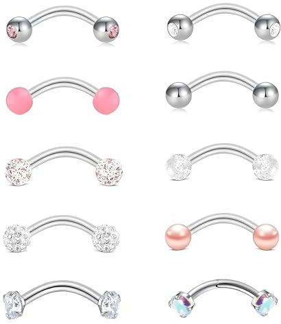 10 Pcs Vertical Labret Lip Bars Eyebrow Piercing Jewellery, Eyebrow Bars for Women Curved Barbell Piercing, Exquisite Women Perforated Jewelry, Suitable for Friends Wives Sisters and Colleagues