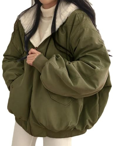 Generisk damvinterkappa på båda sidor parkas med päls huva varm fleece fodrad dubbelsidig plysch och tjock vinterjacka vinterjacka vinterjacka vändbar jacka dam, Grön, M