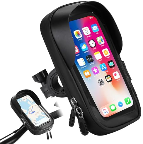 Qaestuan Vattentät cykeltelefonhållare, 360 st motorcykelhållare, med pekskärmsfönster och regnskydd, avtagbar mobilhållare, för 4,5–6,4 tum smartphones