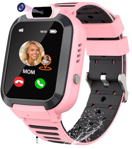 EUNICECG Smartklocka för Barn med GPS Telefon Väckarklocka Röstchatt Spel | IP68 Vattentät Klassrumsmodell SOS - Kids Smartwatch för Flickor Pojkar och Tonåringar Digitalt Födelsedag Gåvor