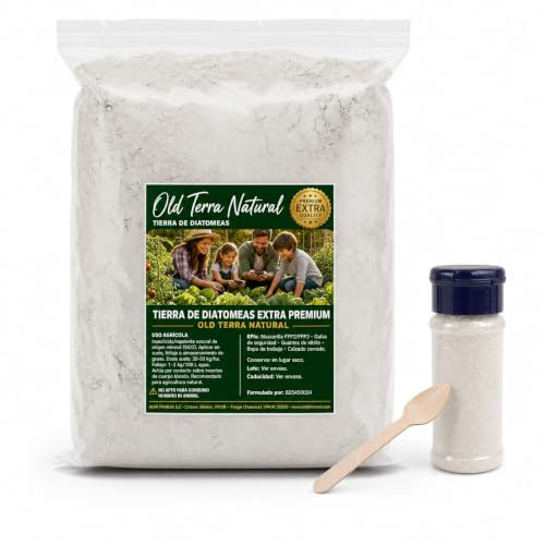 1 kg OLD TERRA NATURAL mikroniserad kiselgur med sprinklerapplikator och sked – mineralpulver för trädgård, grönsaksträdgård, krukor och underlag