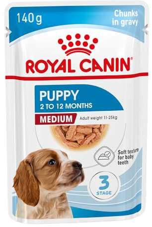 Royal Canin Medium Puppy | 10 x 140 g | Nourriture Humide pour Chiots de Taille Moyenne | Jusqu'à 12 Mois | pour Soutenir Le Cerveau | Morceaux en Sauce