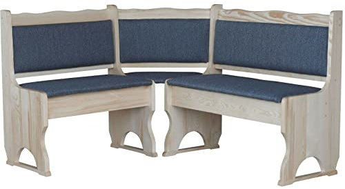 k koma Eckbank aus Massivholz mit Polsterung – Naturbelassen & Modern, Dunkelgrau, Unbehandelt (100 x 120 cm)