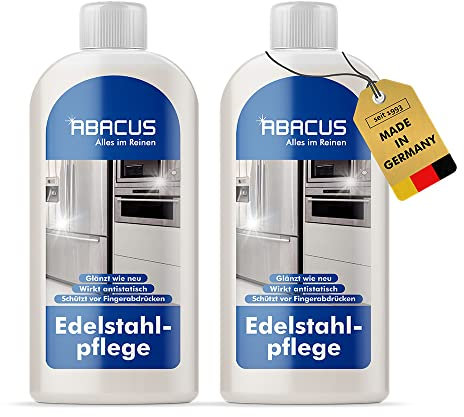 ABACUS Edelstahlpflege Öl 2x 500ml | mit hochwertigen Weißölen | Entfernt Fingerabdrücke | Streifenfreier Glanz & Langzeitschutz | Edelstahlöl für Küche, Kühlschrank & Spülbecken (7612)