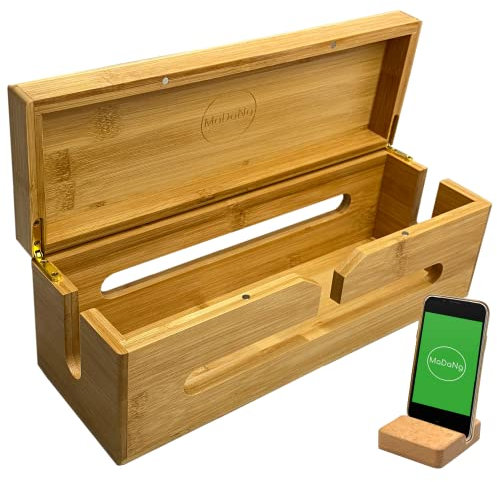 MaDaNg Cable Tidy Box Wood - 32x11x11cm Cable Management Box for Storage Extension Lead - Wire Tidy Cable Box - Bamboo Storage Box with hinged lid -Suitable for Organising Home and Office