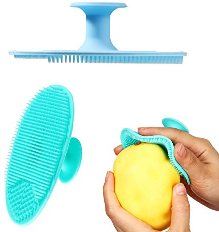 Yinkin 2 Pcs Vegetable Brush Potato Scrubber Veggie Brush Silicone Reusable Cleaning Tools with Non Slip Grip for Kitchen Food Potato Carrots Corn