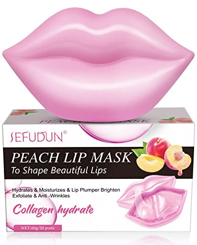 20 Stück Lip Mask, Lippenmaske Pads, Lippen Maske, Anti-Aging Moisturizing Lip Pads, Collagen Lippe Schlafen Maske für Lippenpflege, Geeignet für Trocken & Rissige Lippen (Pfirsich)
