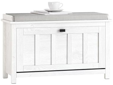 SoBuy Schuhbank mit Sitzfläche & Stauraum – Sitzbank Flur schmal mit Klappe, schuhschrank mit Sitzbank, belastbar bis 150 kg – für Eingangsbereich & Wohnzimmer, Vintage-Weiß, 80x50x30 cm – FSR161-W
