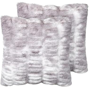 Beliani Set di 2 cuscini decorativi in pelliccia sintetica Morbido peluche grigio chiaro 45 x 45 cm