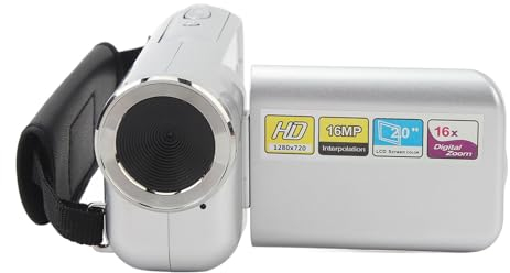 Elprico Caméscope Vidéo, Enregistreur D'appareil Photo Numérique HD 16 MP pour Vlogging, Caméra Vidéo pour Enfants, écran TFT 2 Pouces, Caméscopes Vlogging Zoom 18X pour Enfants, (Silver)
