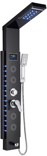 Harnart - Columna de ducha hidromasaje para bañera (6 en 1, con LED, columna de ducha, hidromasaje, acero inoxidable, sistema de panel de ducha de pared..