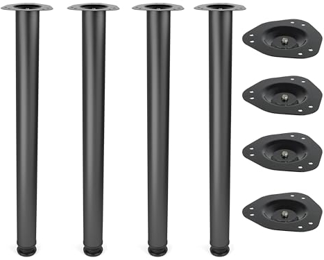 ATM® Tischbeine Metall Schwarz Set 4 Stück – Höhe 71 cm, Ø 60 mm, tischbeine höhenverstellbar +25 mm (max. 735 mm), Tragkraft 300 kg, tischfüße, Tischbein, Schreibtischbeine Möbelfüße