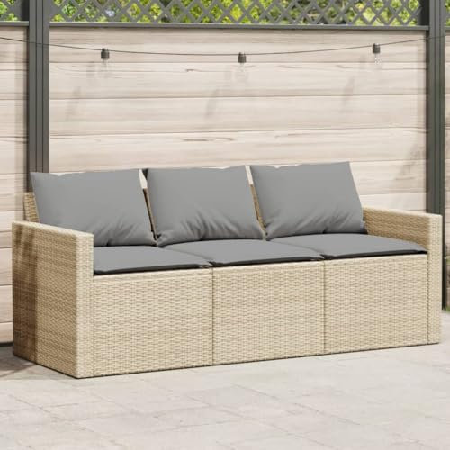 Faroom Gartensofa Rattan Balkon Sofa 3 Sitzer Lounge Sofa Outdoor Rattansofa 3er Balkon Lounge Klein Balkonmöbel Couch Gartenlounge Gartenmöbel Polyrattan Beige