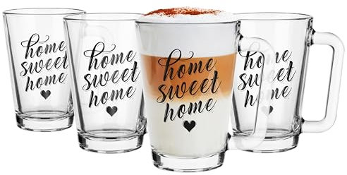 Glasmark Krosno Lot de 4 à café de 0,25 litre, à thé, s à café, à thé, à eau, à jus, passent au lave-vaisselle, petits Home Sweet Home 4 x 250 ml