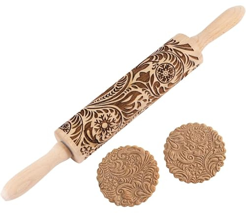SSyang Mattarello di Natale Decorativo per Biscotti, Goffratura con Motivo Natalizio, Legno Incisione 3D Rolling Pin per DIY (Vite Fiocco Neve)