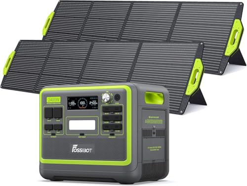 FOSSiBOT F2400 Powerstation 2040Wh mit 2×200W Solarpanel, LiFePO4 Solargenerator mit 2400W AC Ausgängen (4800W Peak) Stromspeicher Notstromaggregat für Outdoor-Camping, Autoreisen,