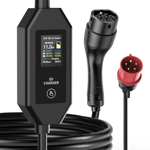 Mobile Wallbox 11kW Typ 2 Ladekabel 5,5m,EV Ladegerät Mobile Ladestation 6-16A einstellbar,mit LED-Anzeige und Timer,IP55 wasserdicht mit allen Elektroautos nach IEC 62196-2