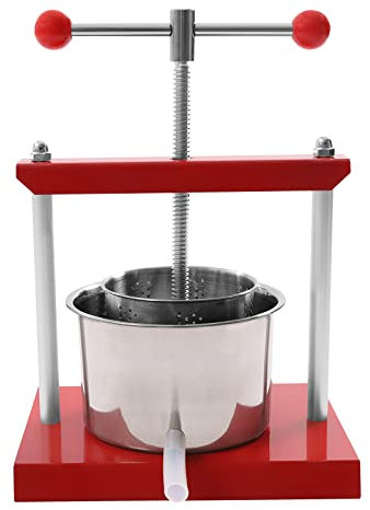 Obstweinpresse, 0,8 Gallonen/3L Manuelle Safthersteller, Edelstahl-Obst- und Weinpresse, 100% Natursaft Making Pressmaschine mit T-Griff für Apfelwein-Apfel-Traube Tinktur Gemüse Honigkäse