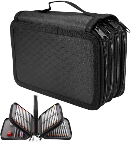 Zorvixal Estuche para lápices de gran capacidad, 22x10.5x7.8cm Estuche multifuncional de cuatro pisos con asa, porta lápices de colores, cremallera para la escuela, oficina, unisex, negro