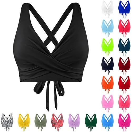 Generico Top di Bikini Donne con Grandi Seni, Push-up, String Bikini, Top Triangolare, Taglio a V, Reggiseno per Costume da Bagno Bikini Nero