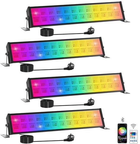 T-SUN 4 Pezzi RGB Faretto LED Esterno, 72W Barra LED RGB, Faretti Colorati Intelligente con Telecomando/APP/Memoria/Timer/Impermeabile IP66 per Scenari Bar Festa Giardino