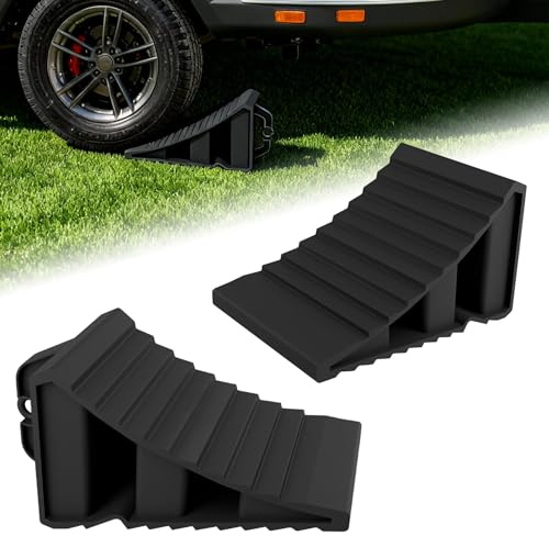 ACXIN 2 stycken vägkilar bil av PP-plast, uppkörkilar 20 x 12 x 11 cm med praktiskt handtag, hjulstopp för garage, halkfria hjulstopp för bilar, släpvagnar, husbil, svart