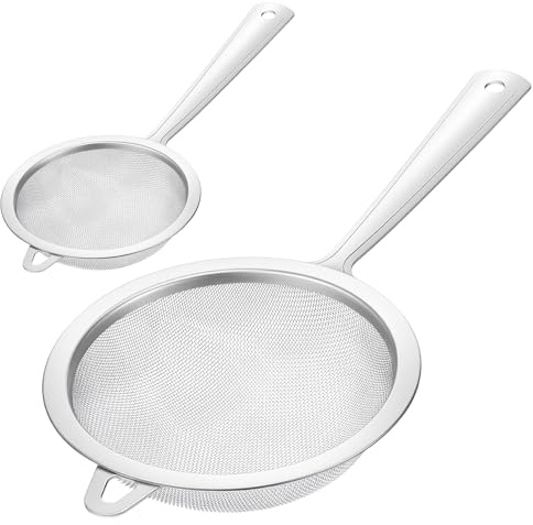 2 Pack Sieve Fine Mesh Stainless Steel, Mesh Strainer with Handle, Fine Meshes Strainers for Cooking Tea Food Strainer, 2 Sizes