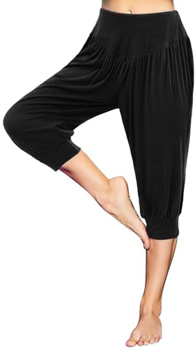 Terecey Pantalón Harem Mujer Tres Cuartos Cintura Alta Yoga Negro