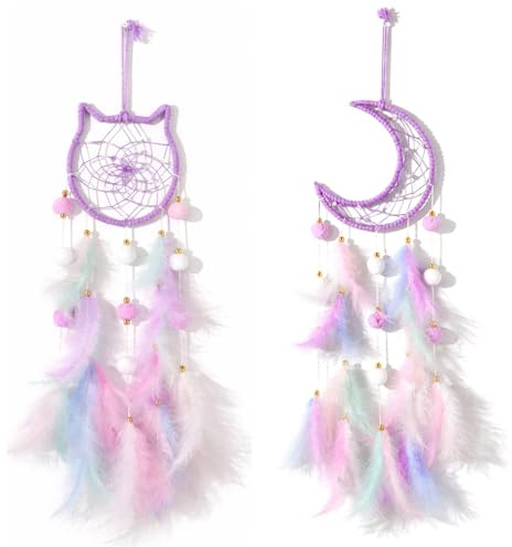 2 Pcs Dream Catcher for Mom Birthday Home Decoration, Handmade with Feather | Boho Wall Hanging Decor Bohemian Catchers, Distinctive Dreamcatcher Decor for Anniversary, Bedroom Accessories, Party
