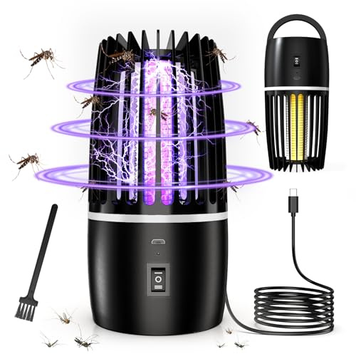 Lámpara Antimosquitos Eléctrico, 4000mAh Recargable Matar Repelente de Insectos Interior Exterior lampara Antimosquitos Anti Mosquitos Control de Plagas para Patio Trasero Camping (Negro Intenso)