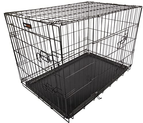 RAC Dog Puppy Cage Folding 2 Door Crate with Plastic Tray Large 36-inch Black (Large)