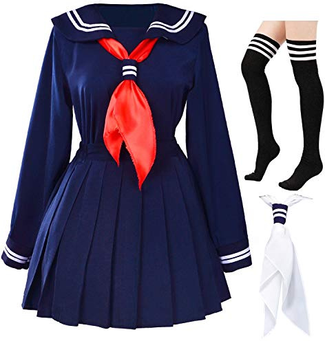 Elibelle Uniforme escolar japonés para niñas marineras, falda plisada azul marino, disfraz de anime con calcetines (SSF13)