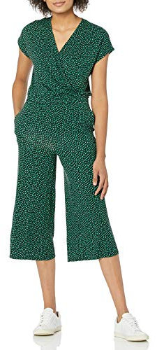Amazon Essentials Women's Short-Sleeve Surplice Cropped Wide-Leg Jumpsuit with Elastic Waist, Clouds Print, S