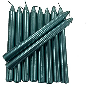 SHINE Dinner Metallic Coat Candles NON-DRIP Tapered Candles Home Party Church 10 PCS (Blue)