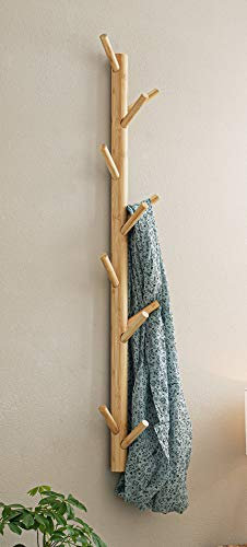 Dekoleidenschaft Wandgarderobe Bambus mit 11 Haken, braun, 100 cm hoch, im Scandi-Style, Flurgarderobe, vertikale Hakenleiste