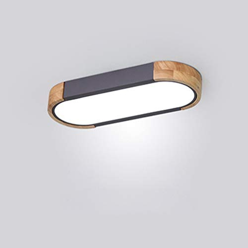 Regulable Alargado Plafon LED de Techo Superficie Cocina Madera+Metal Lampara de Techo Dormitorio Redondo Rectangular Plafon de Luz Colgante Interior Dormitorio Salon Oficina Habitacion Gris,35cm