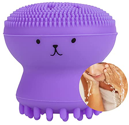 Brosse Nettoyante pour Le Visage, Silicone Doux Mignon Poulpe Exfoliant DÉgraissant Brosse de Massage pour Le Visage pour Un Nettoyage En Profondeur Quotidien Dissolvant(mauve)
